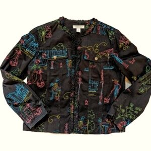 Coldwater Creek Top Jacket Black Embroidered Casual Small Career Artsy